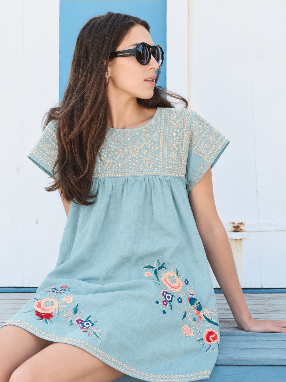 Johnny Was JWLA 100% Linen Embroidered Shift Dress size S
